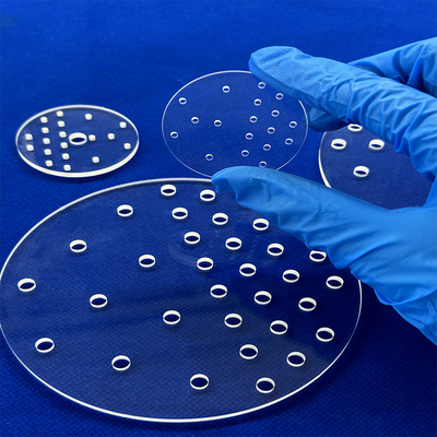 Tinggi kemurnian suhu tinggi jendela UV laser perforated peleburan quartz pelat kaca